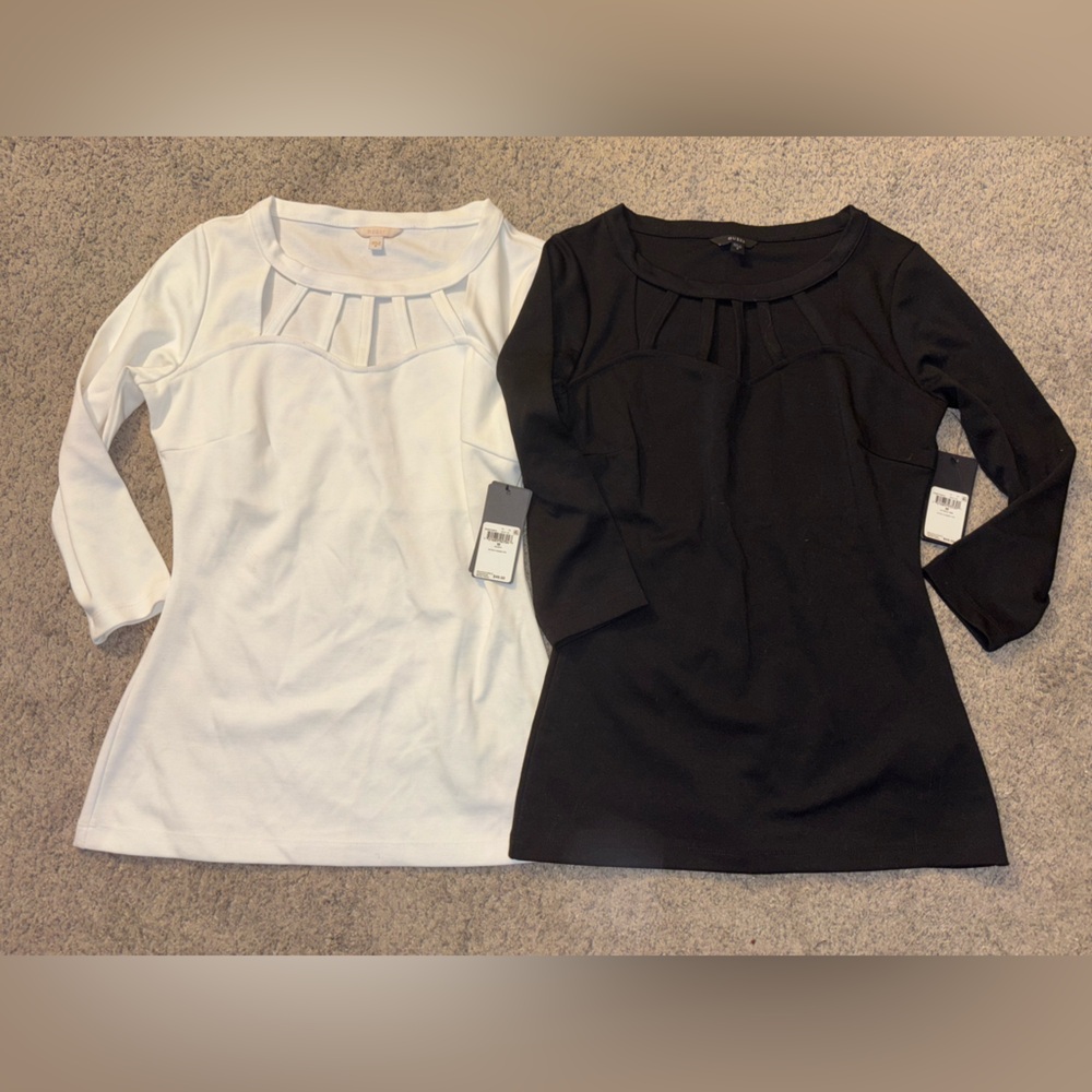 Guess Women's 3/4 Sleeve Tops - Black and White caged new